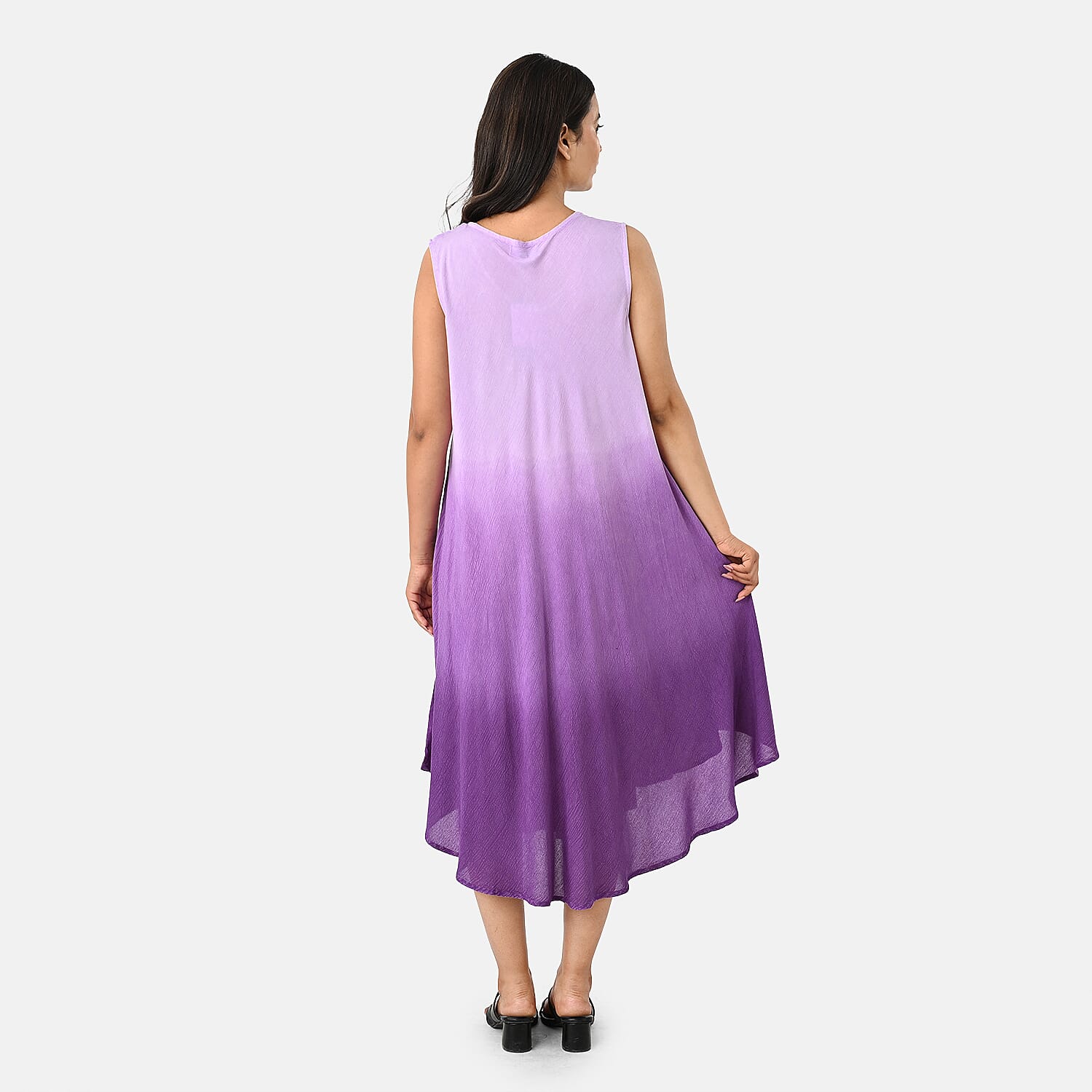La Marey Ombre Tie Dye Umbrella Dress with Embroidered Neck & Hem (One Size, 10-22) - Purple