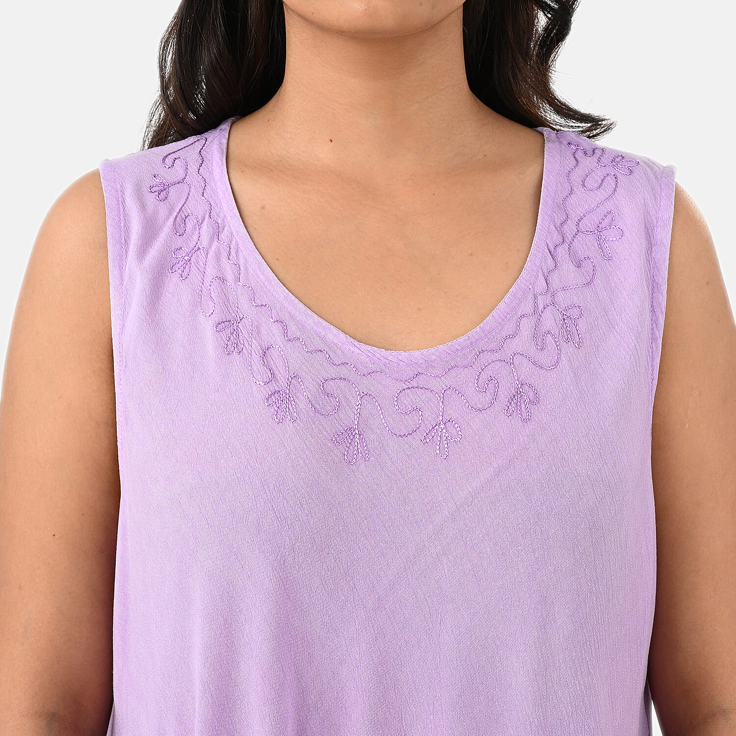 La Marey Ombre Tie Dye Umbrella Dress with Embroidered Neck & Hem (One Size, 10-22) - Purple