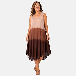 La Marey Ombre Tie Dye Umbrella Dress with Embroidered Neck & Hem (One Size, 10-22) - Purple