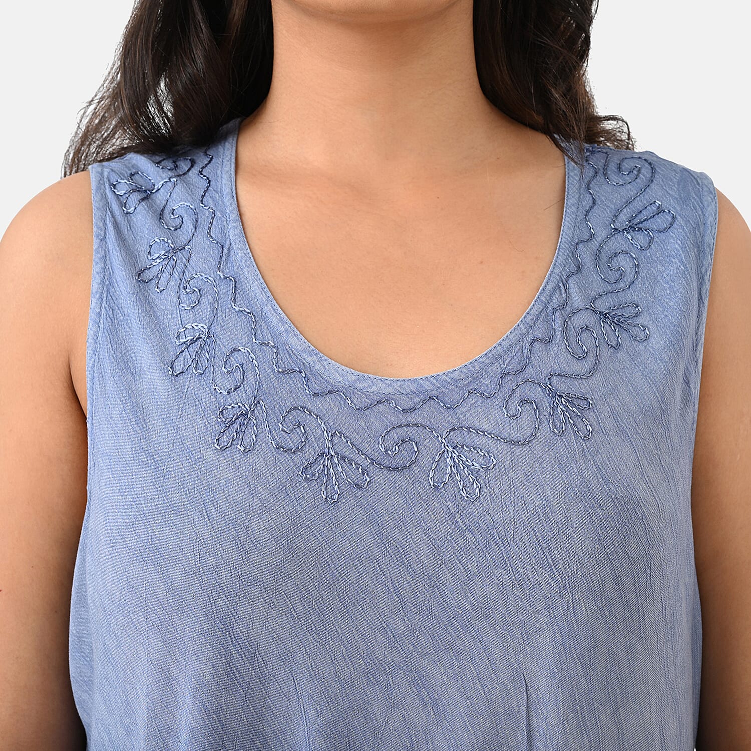 La Marey Ombre Tie Dye Umbrella Dress with Embroidered Neck & Hem (One Size, 10-22) - Blue