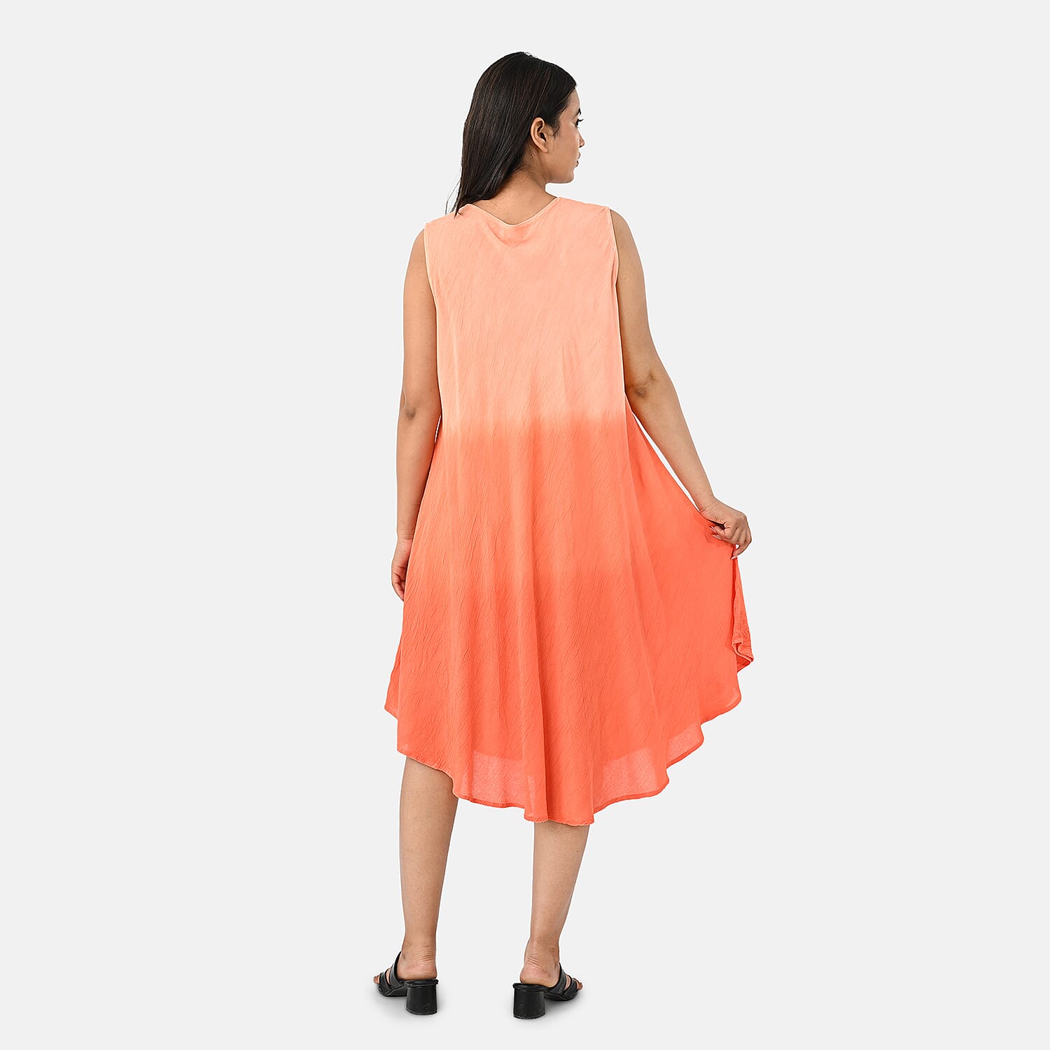 La Marey Ombre Tie Dye Umbrella Dress with Embroidered Neck & Hem (One Size, 10-22) - Coral