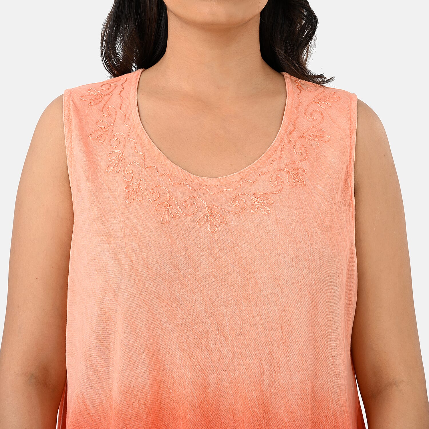 La Marey Ombre Tie Dye Umbrella Dress with Embroidered Neck & Hem (One Size, 10-22) - Coral