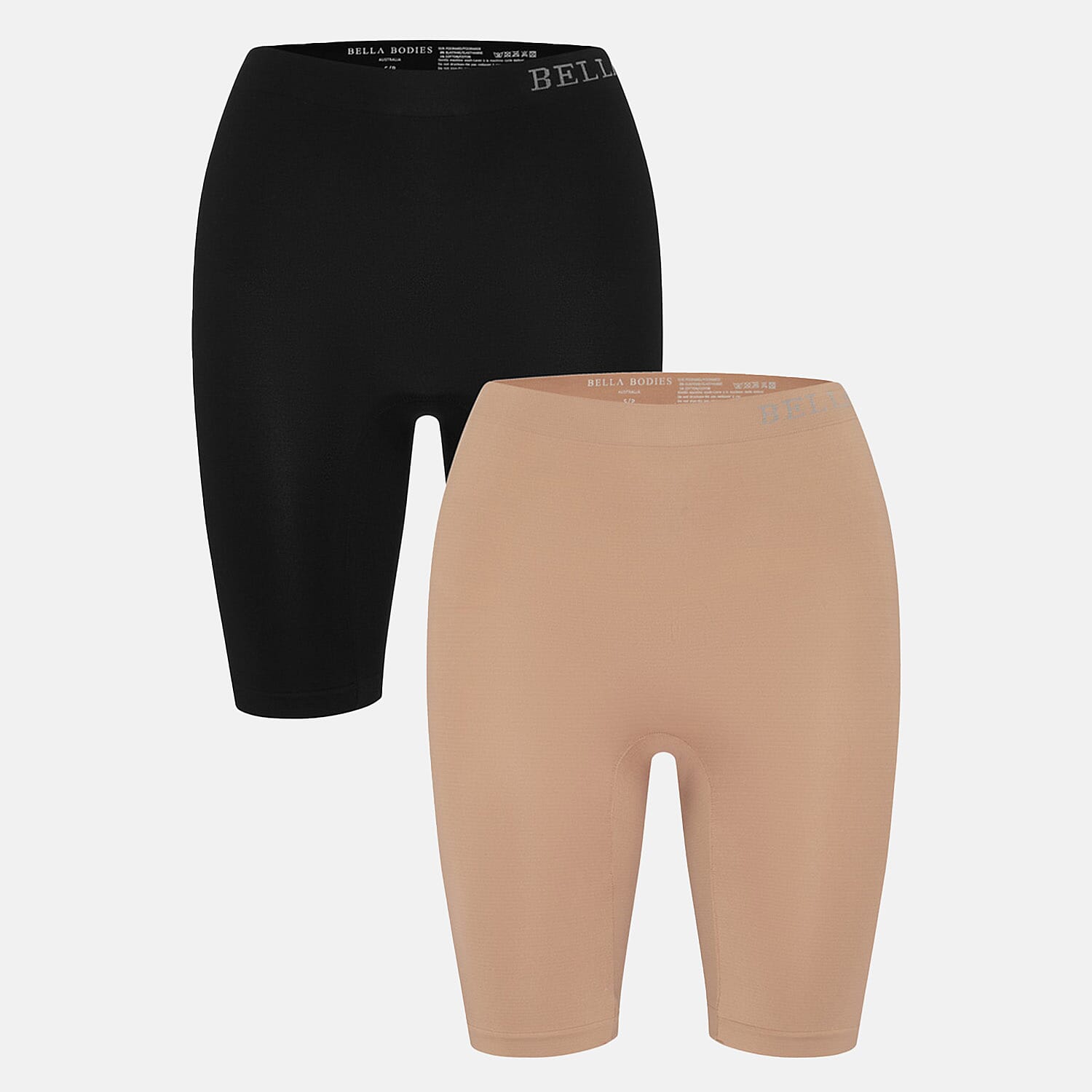 Bella Bodies Cool Fit Seamless High-Waisted Everyday Anti-Chafing Shorts (Size XL) - Black & Taupe