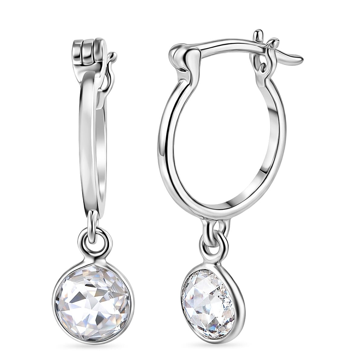 D'Joy Moissanite Drop Hoop Earring with Clasp in Platinum Overlay Sterling Silver 1.60 Ct.