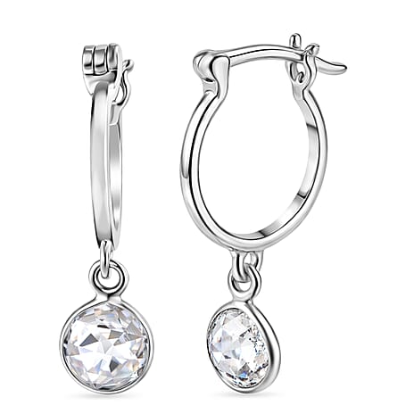 D'Joy Moissanite Drop Hoop Earring with Clasp in Platinum Overlay Sterling Silver 1.60 Ct.