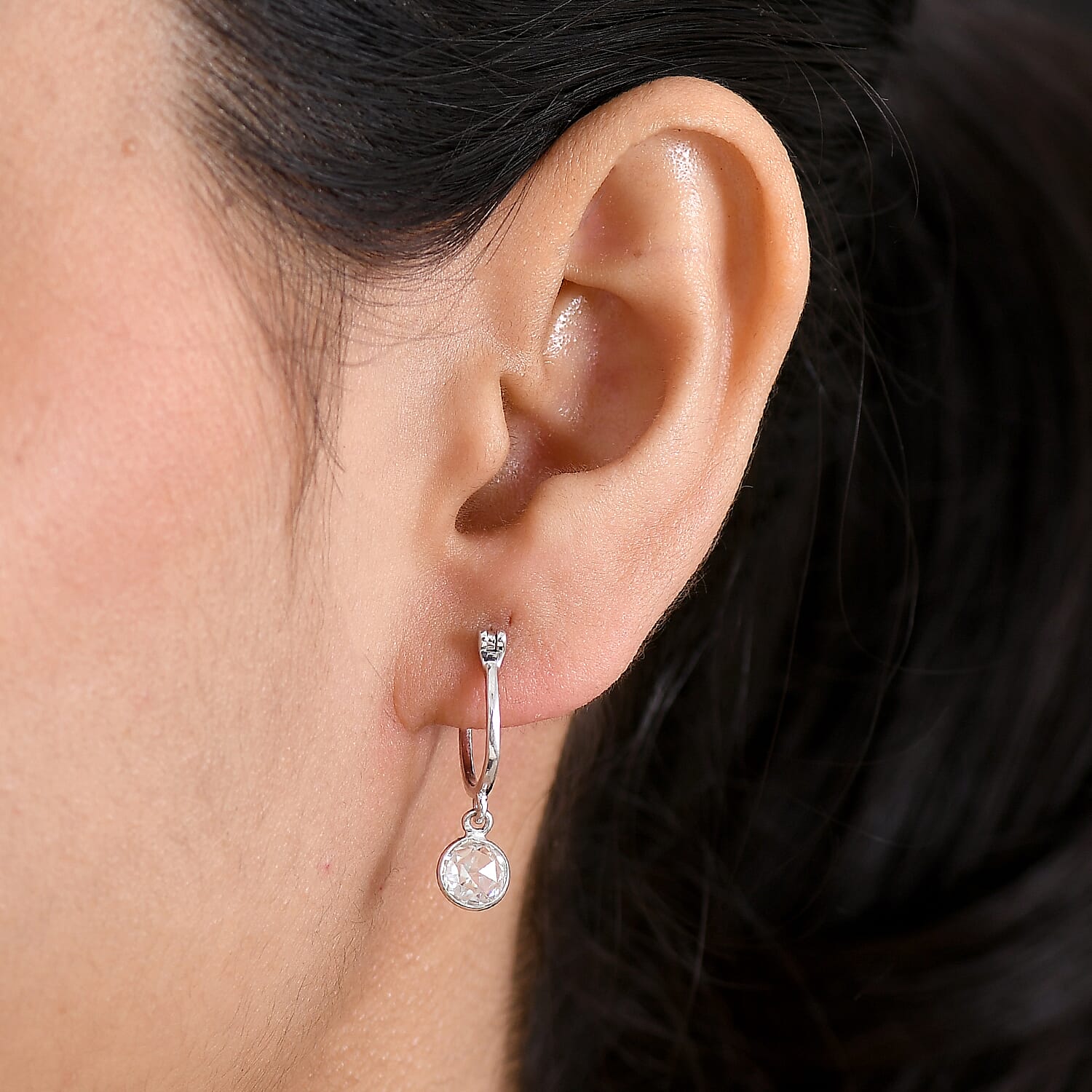 D'Joy Moissanite Drop Hoop Earring with Clasp in Platinum Overlay Sterling Silver 1.60 Ct.