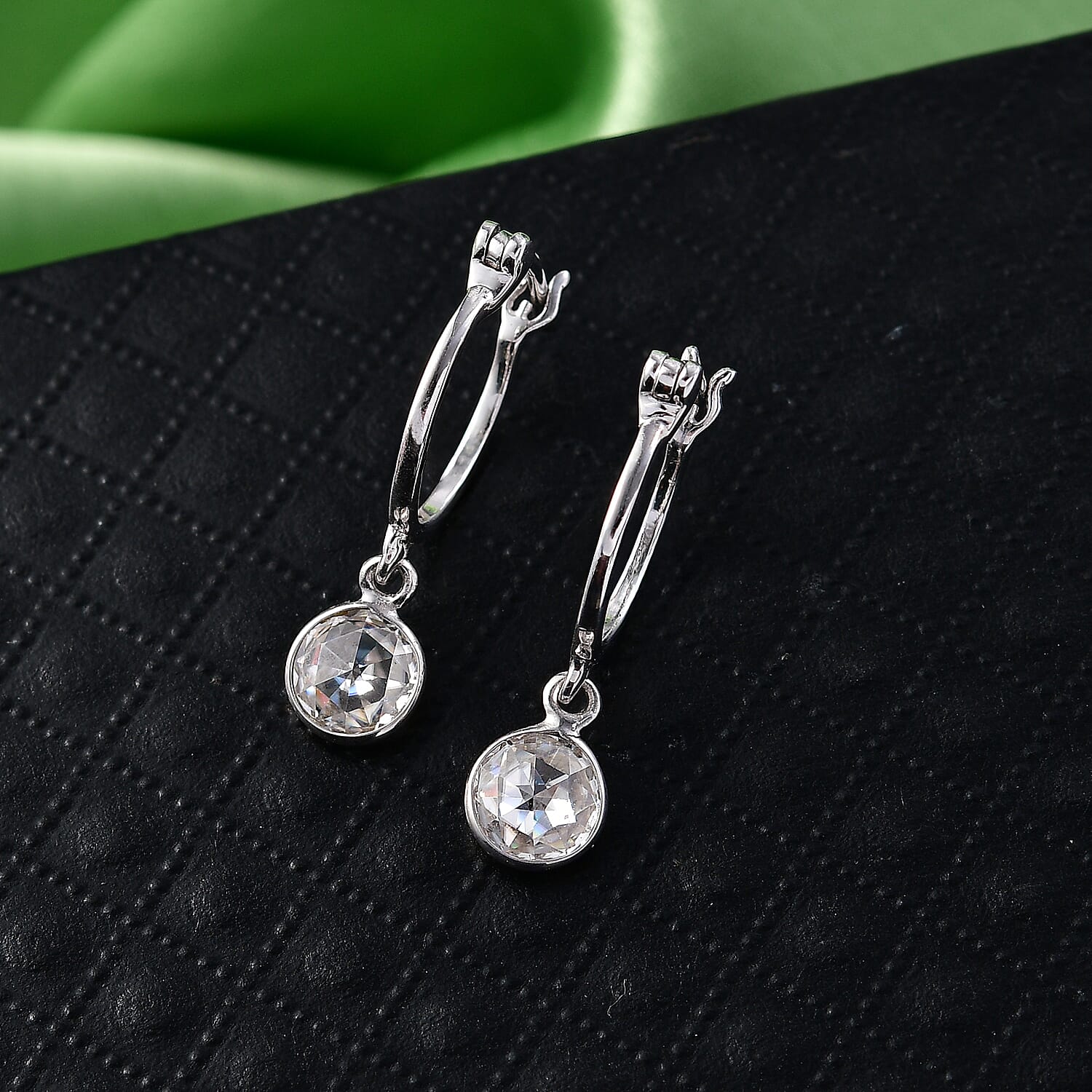 D'Joy Moissanite Drop Hoop Earring with Clasp in Platinum Overlay Sterling Silver 1.60 Ct.