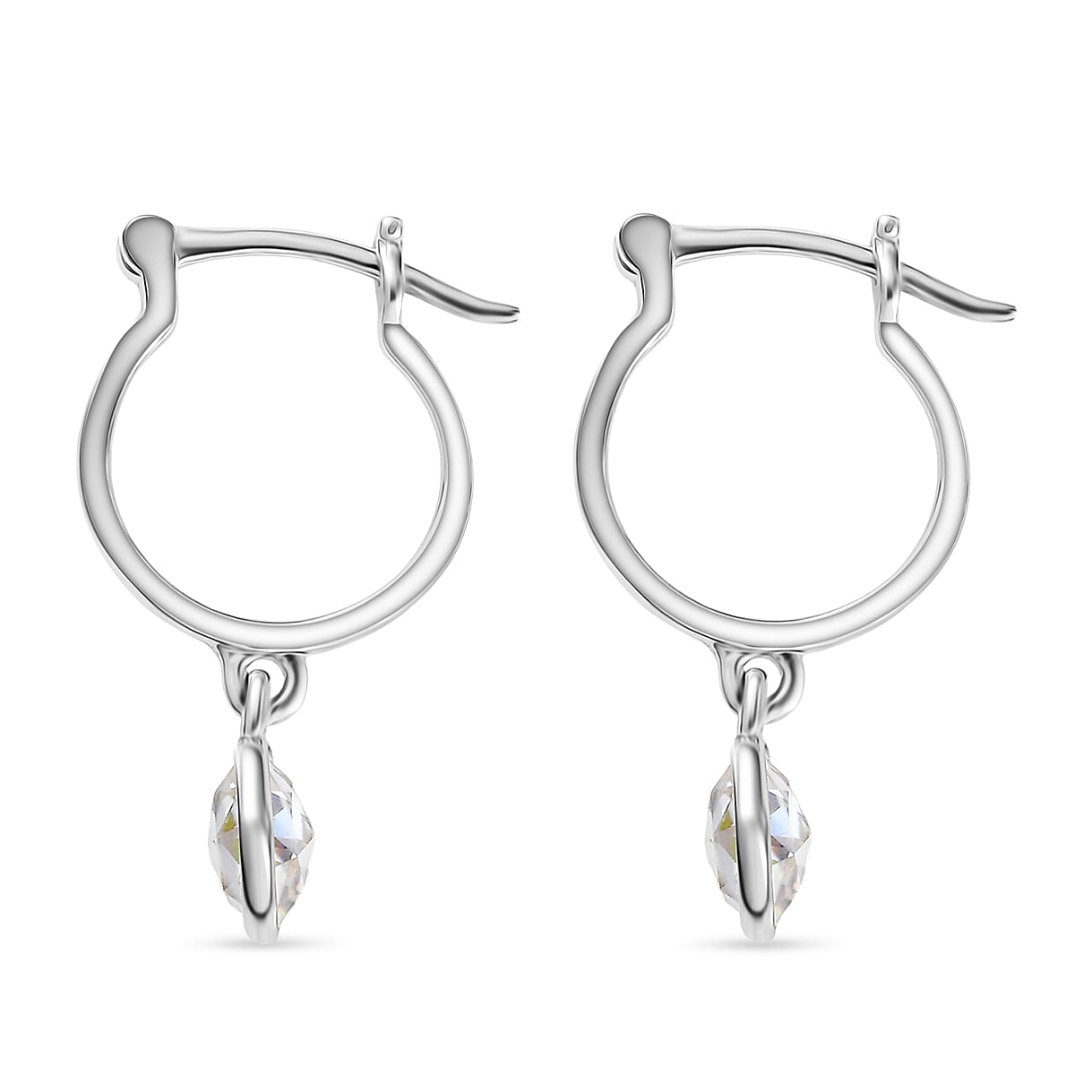 D'Joy Moissanite Drop Hoop Earring with Clasp in Platinum Overlay Sterling Silver 1.60 Ct.