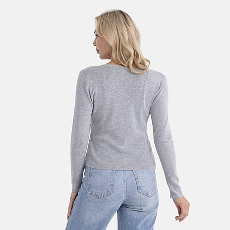 - Maisi V-Neck Long Sleeve Top (Size - S-M) - Grey