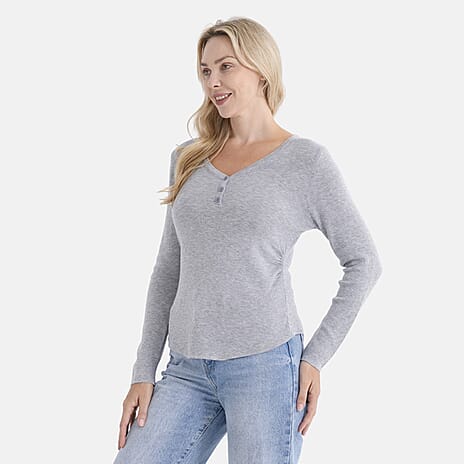 - Maisi V-Neck Long Sleeve Top (Size - L-XL) - Grey