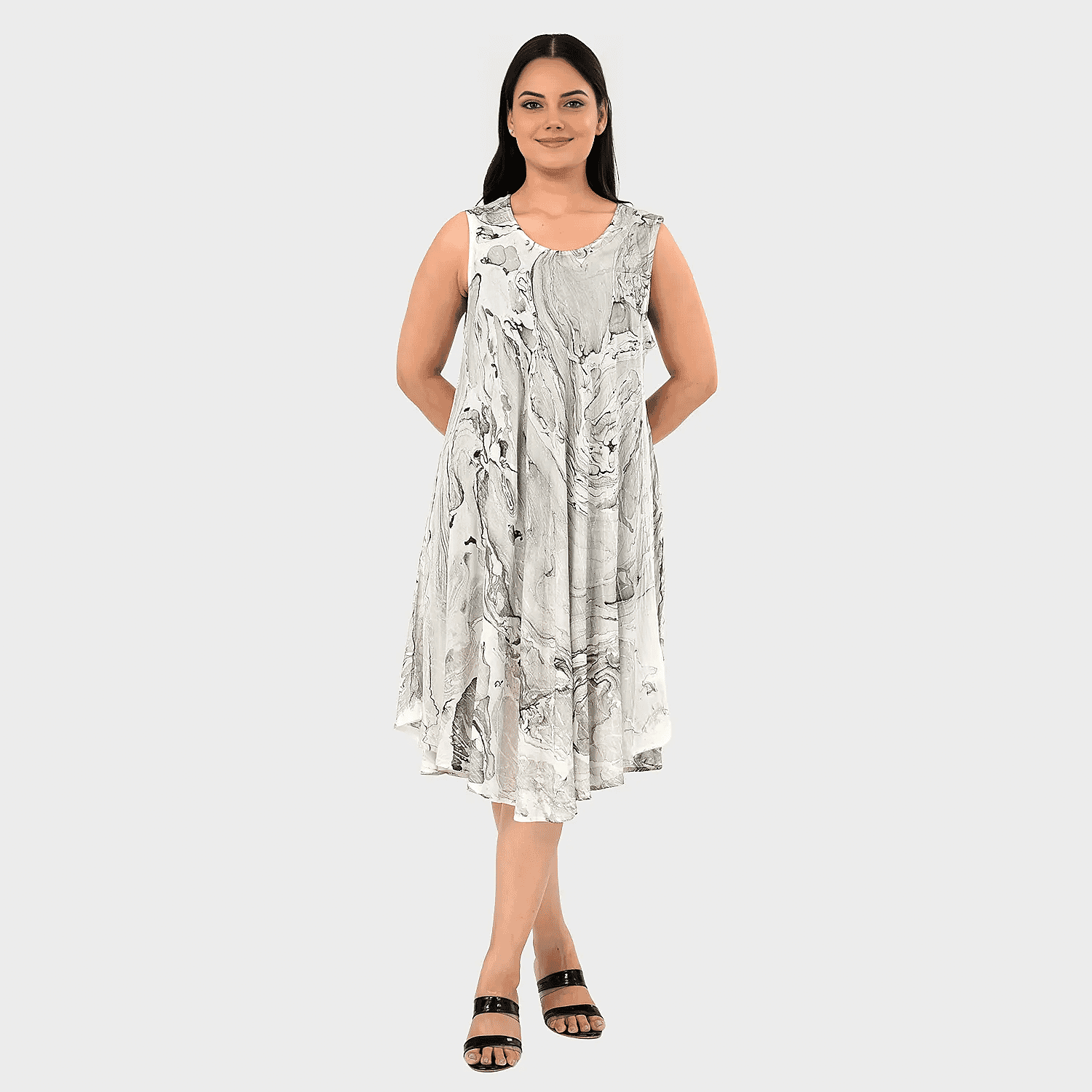 - Maisi Marble Print Sleeveless Umbrella Dress (One Size) - Grey
