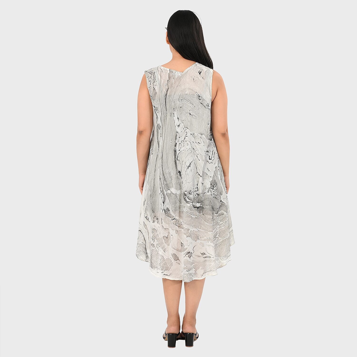 - Maisi Marble Print Sleeveless Umbrella Dress (One Size) - Grey