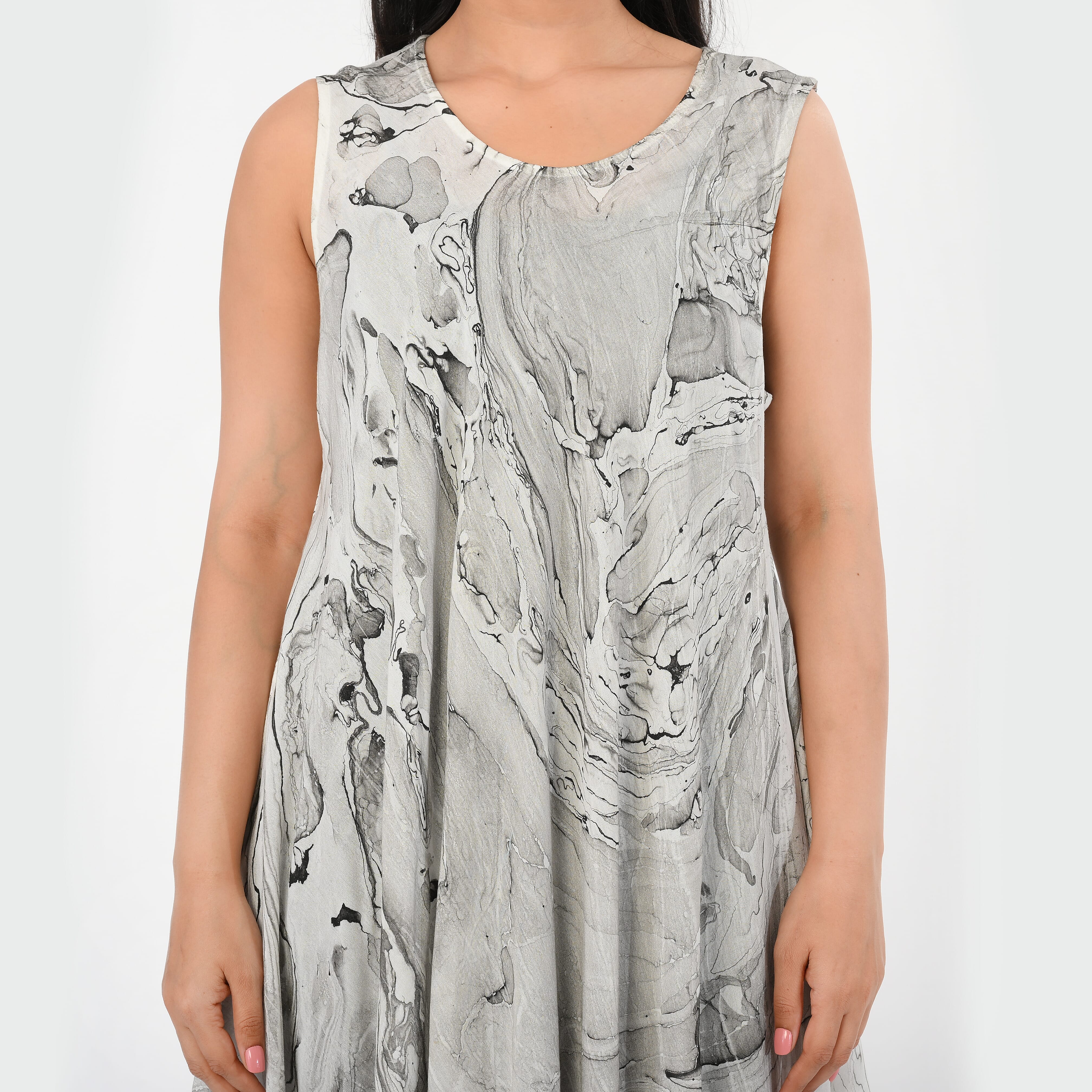 - Maisi Marble Print Sleeveless Umbrella Dress (One Size) - Grey