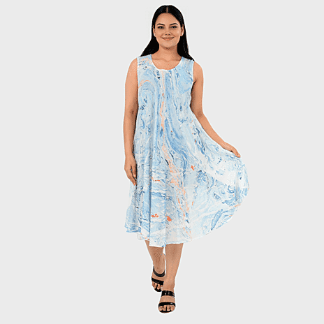 - Maisi Marble Print Sleeveless Umbrella Dress (One Size) - Blue