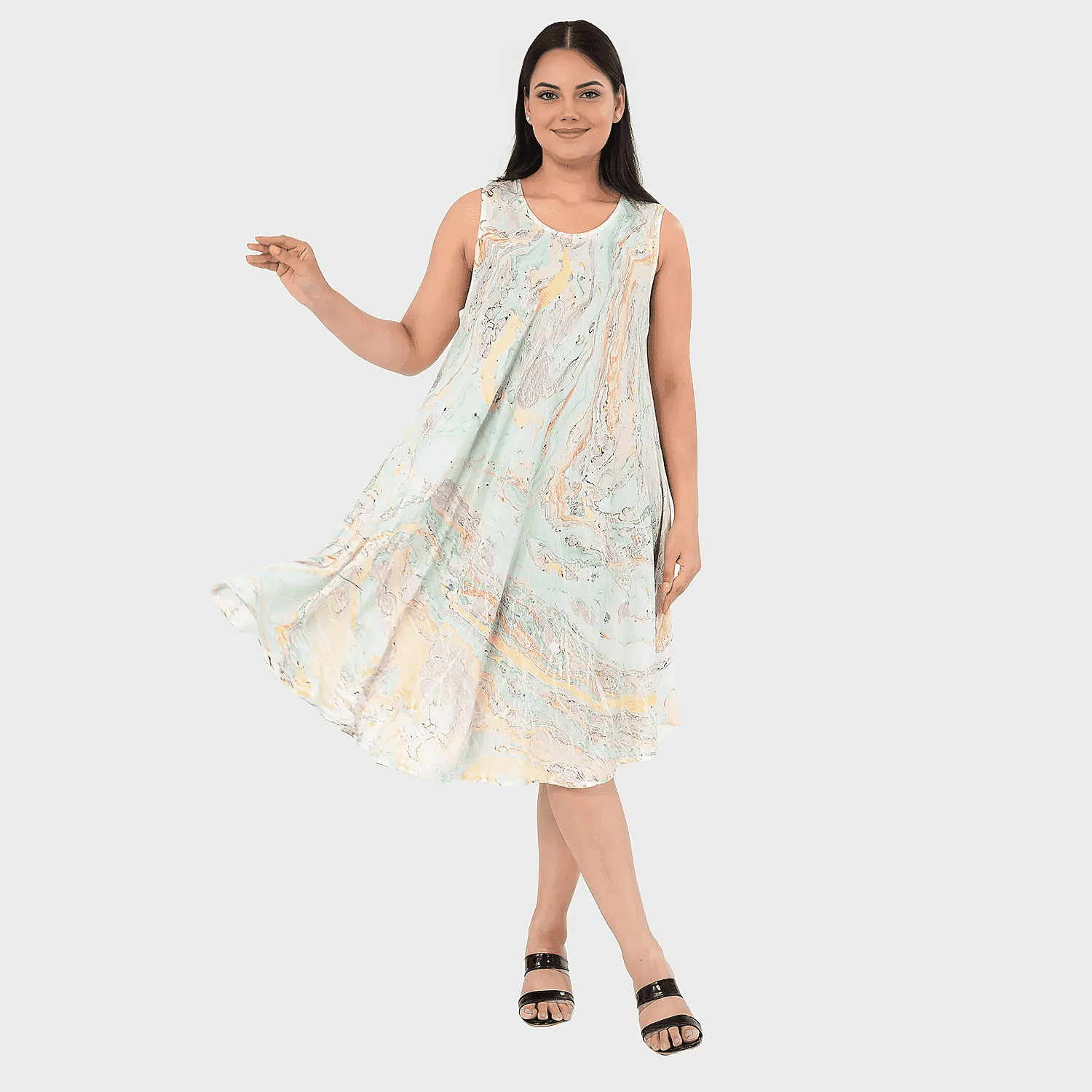 - Maisi Marble Print Sleeveless Umbrella Dress (One Size) - Green
