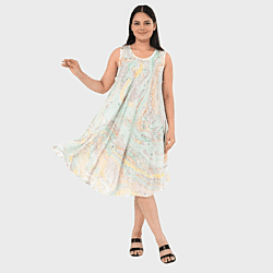 - Maisi Marble Print Sleeveless Umbrella Dress (One Size) - Green