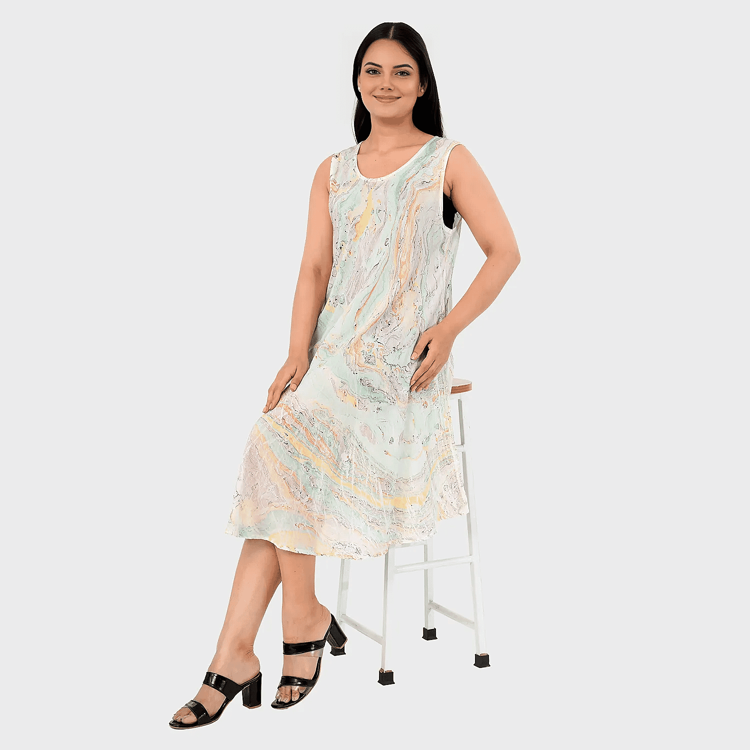 - Maisi Marble Print Sleeveless Umbrella Dress (One Size) - Green
