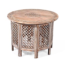 Wooden Hand Carved Round Coffee Table (68 x 68 x 51 cm)