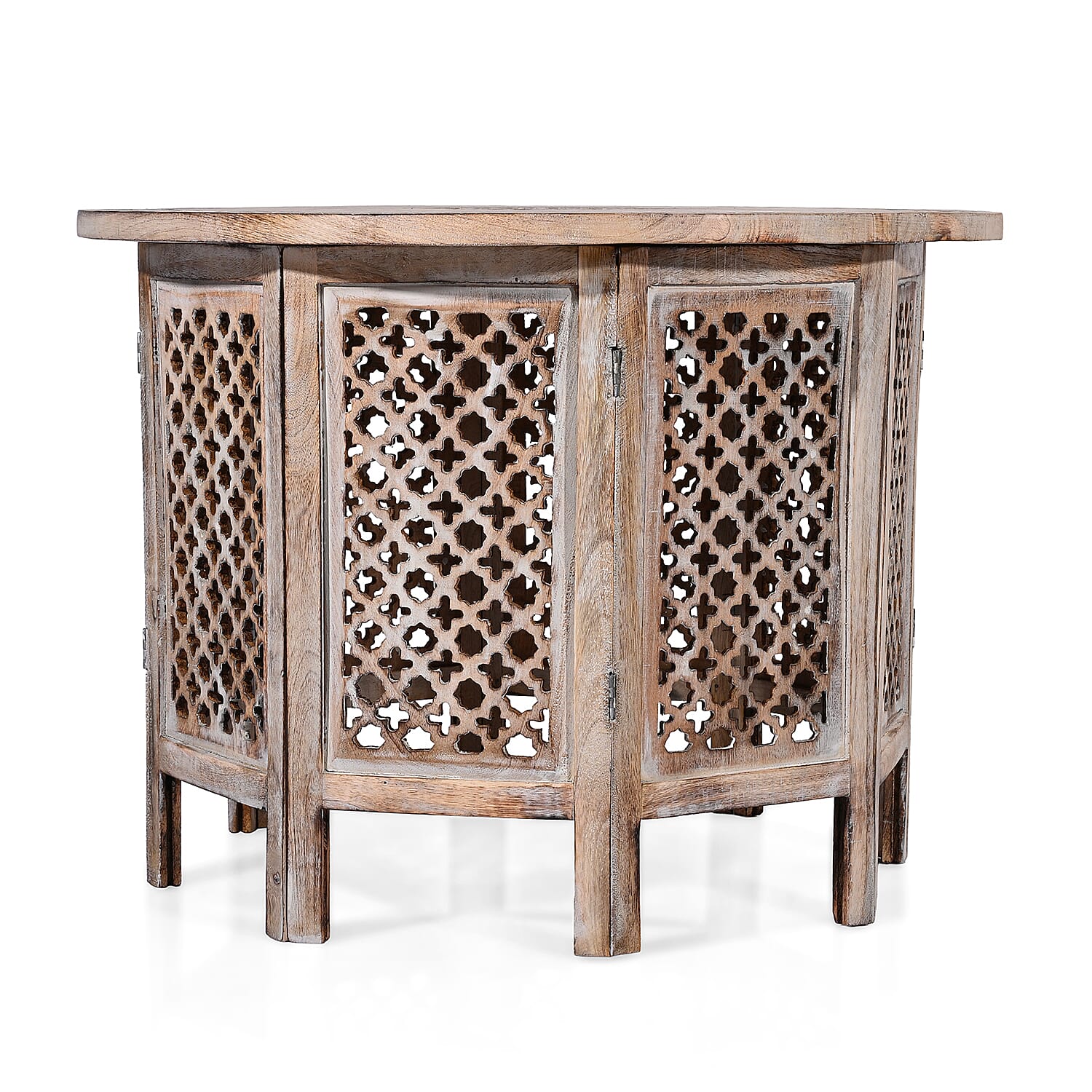 Wooden Hand Carved Round Coffee Table (68 x 68 x 51 cm)