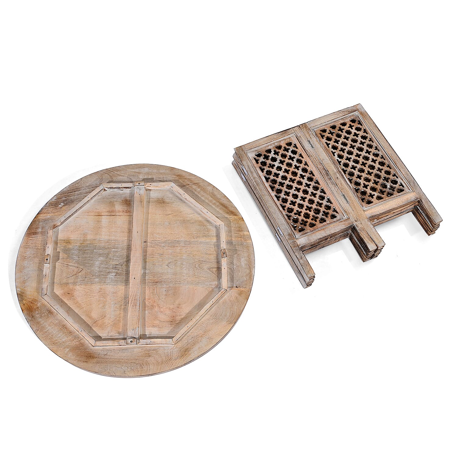 Wooden Hand Carved Round Coffee Table (68 x 68 x 51 cm)