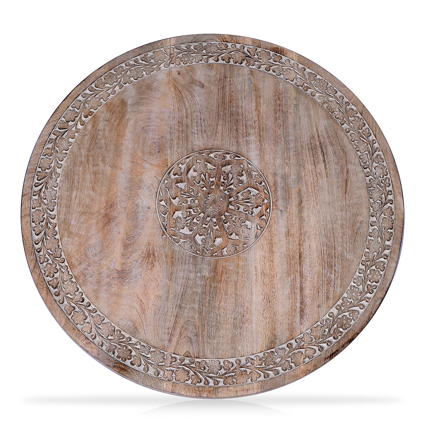 Wooden Hand Carved Round Coffee Table (68 x 68 x 51 cm)