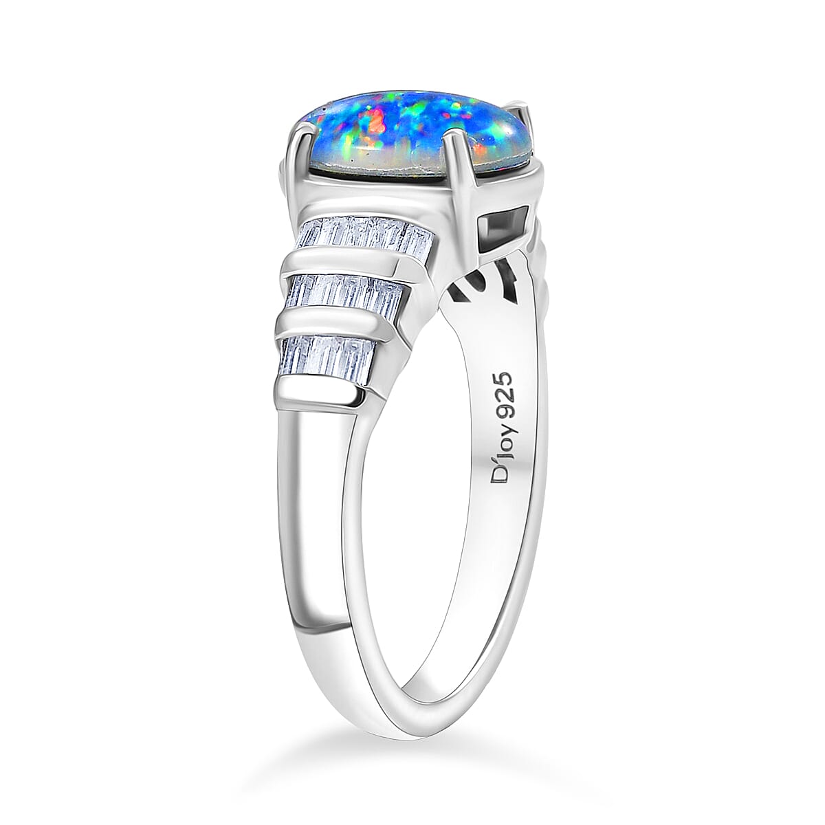 Close Out Deal- Australian Boulder Opal and Moissanite Ring in Rhodium Overlay Sterling Silver 1.70 Ct.