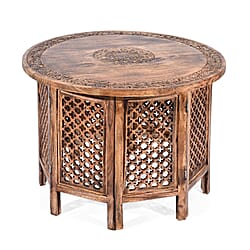 Wooden Hand Carved Round Coffee Table (68 x 68 x 51 cm)