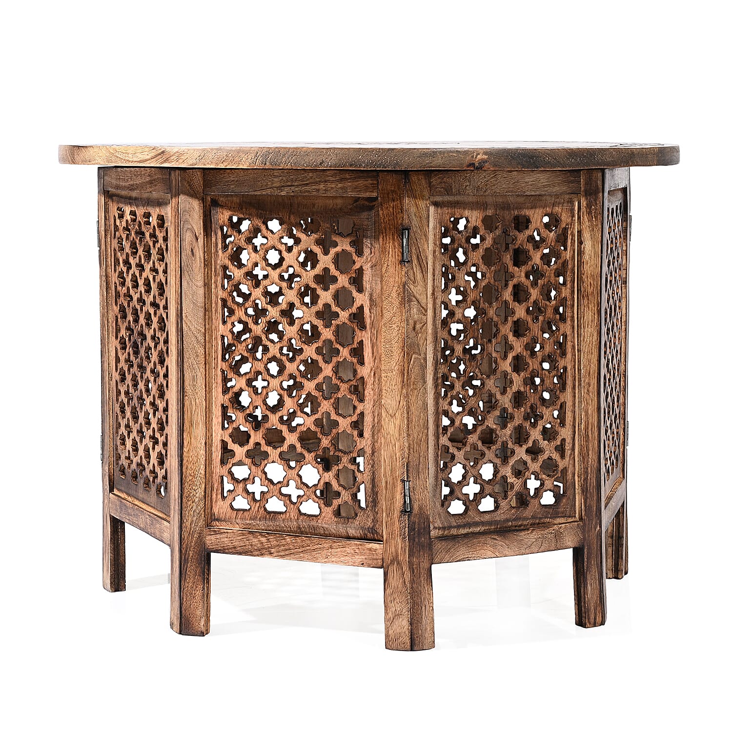 Wooden Hand Carved Coffee Table (68 x 68 x 51 cm) - Brown