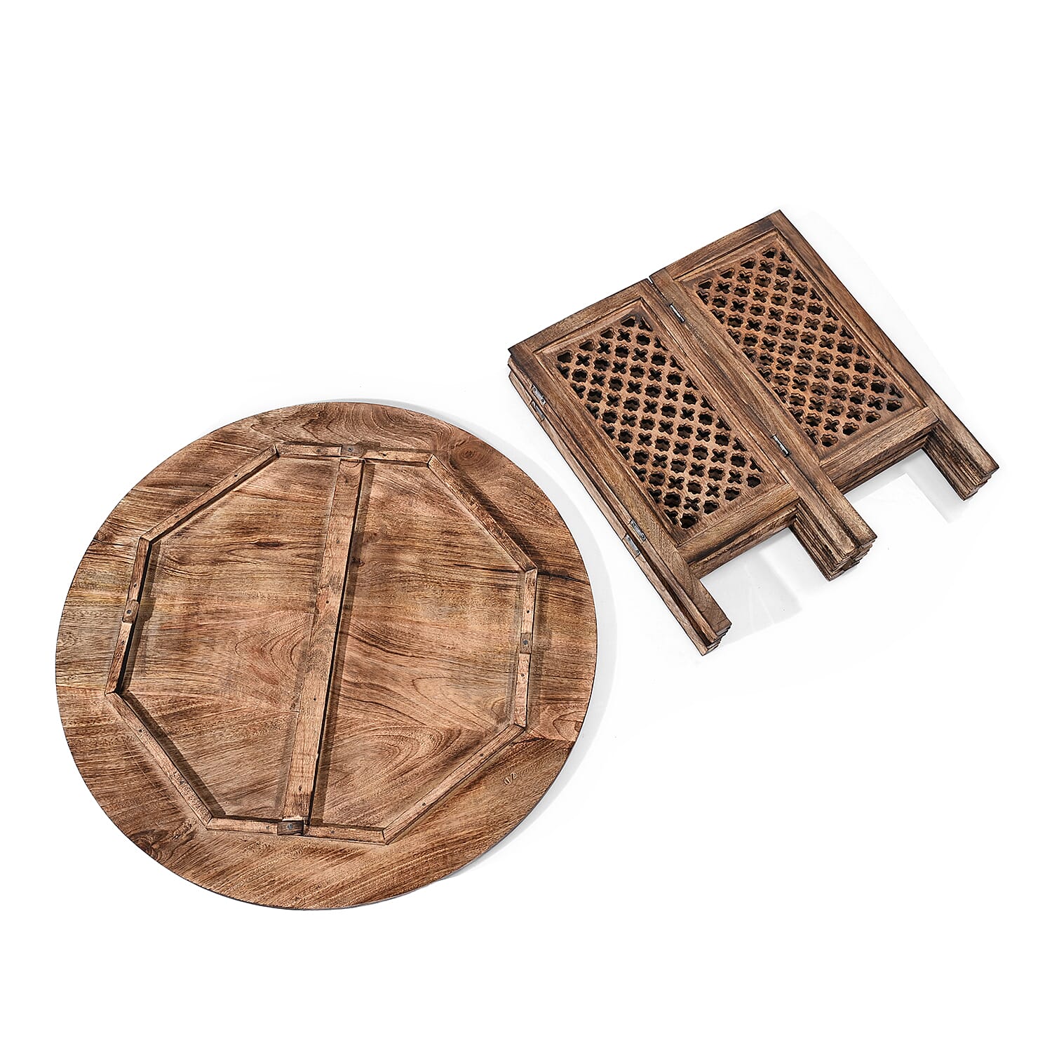 Wooden Hand Carved Coffee Table (68 x 68 x 51 cm) - Brown