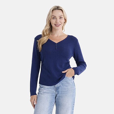 - Maisi V-Neck Long Sleeve Top (Size - S-M) - Blue