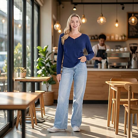 - Maisi V-Neck Long Sleeve Top (Size - S-M) - Blue