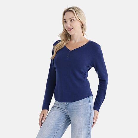 - Maisi V-Neck Long Sleeve Top (Size - L-XL) - Blue