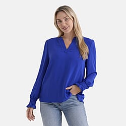 & Maisi Long-Sleeve V-Neck Top with Smocked Cuffs