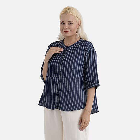 La Marey Striped Lyocell Denim Smock Top (Size S, 8 to 10) - Dark Blue