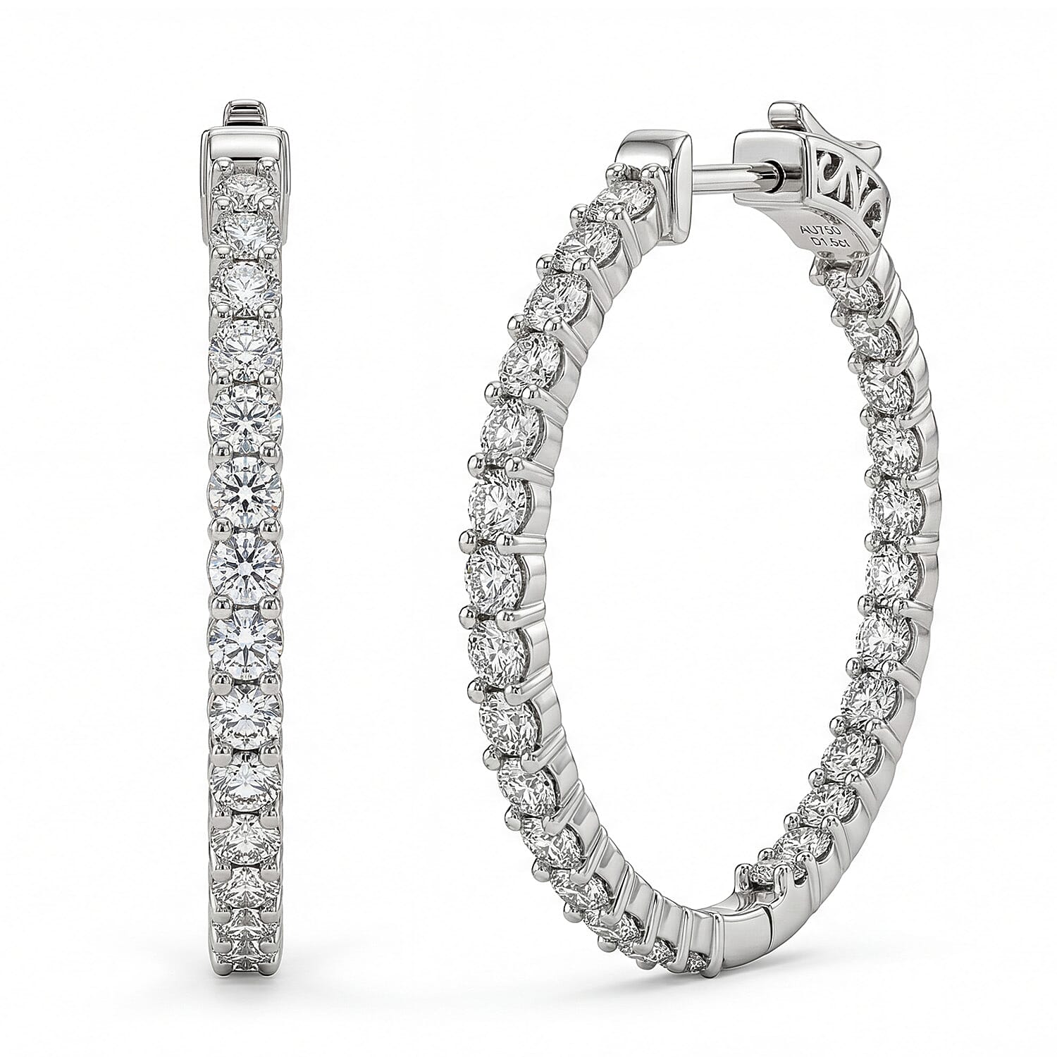 Luxuriant SI-G-H Lab Grown Diamond Full Hoop Earring in Rhodium Overlay Sterling Silver 2.52 Ct.