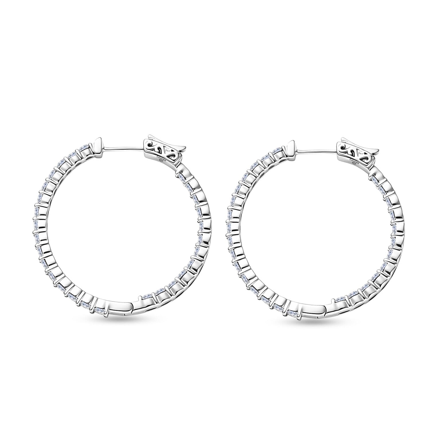Luxuriant SI-G-H Lab Grown Diamond Full Hoop Earring in Rhodium Overlay Sterling Silver 2.52 Ct.