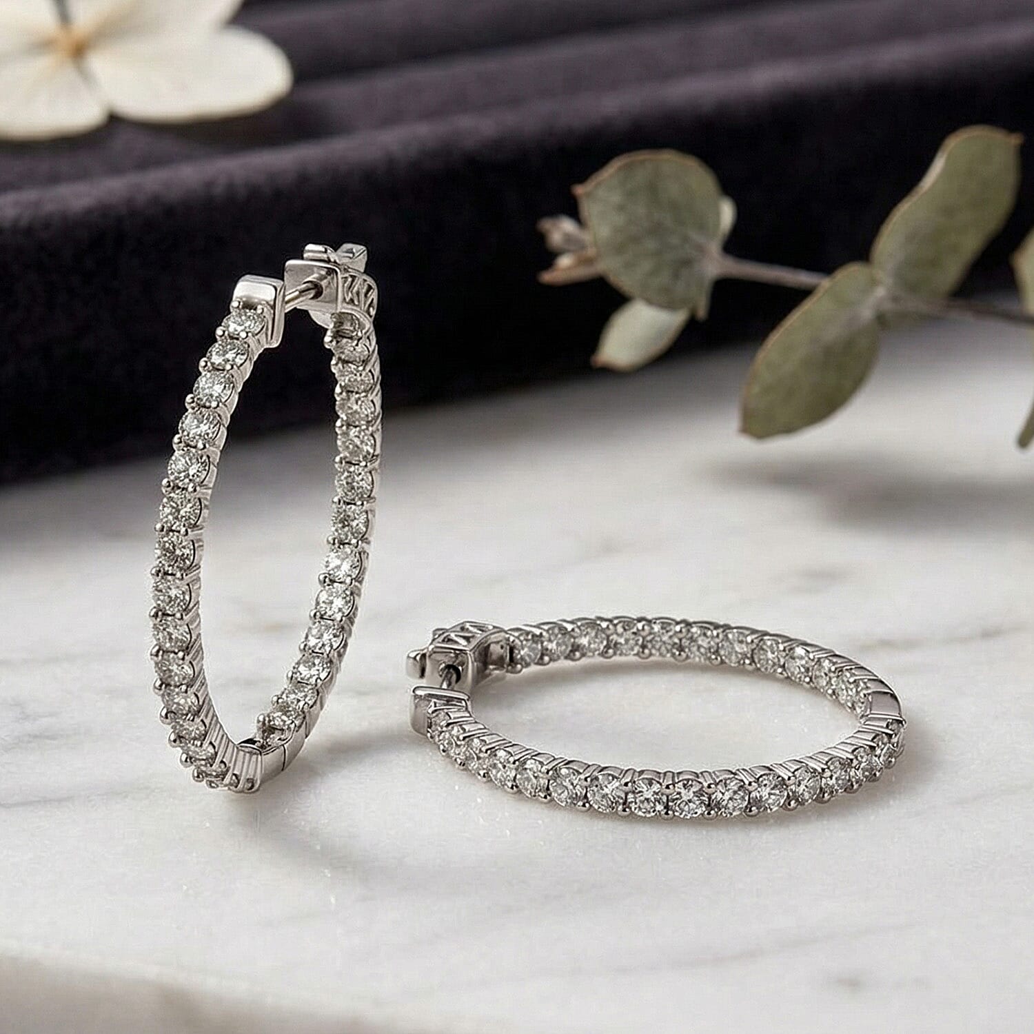 Luxuriant SI-G-H Lab Grown Diamond Full Hoop Earring in Rhodium Overlay Sterling Silver 2.52 Ct.