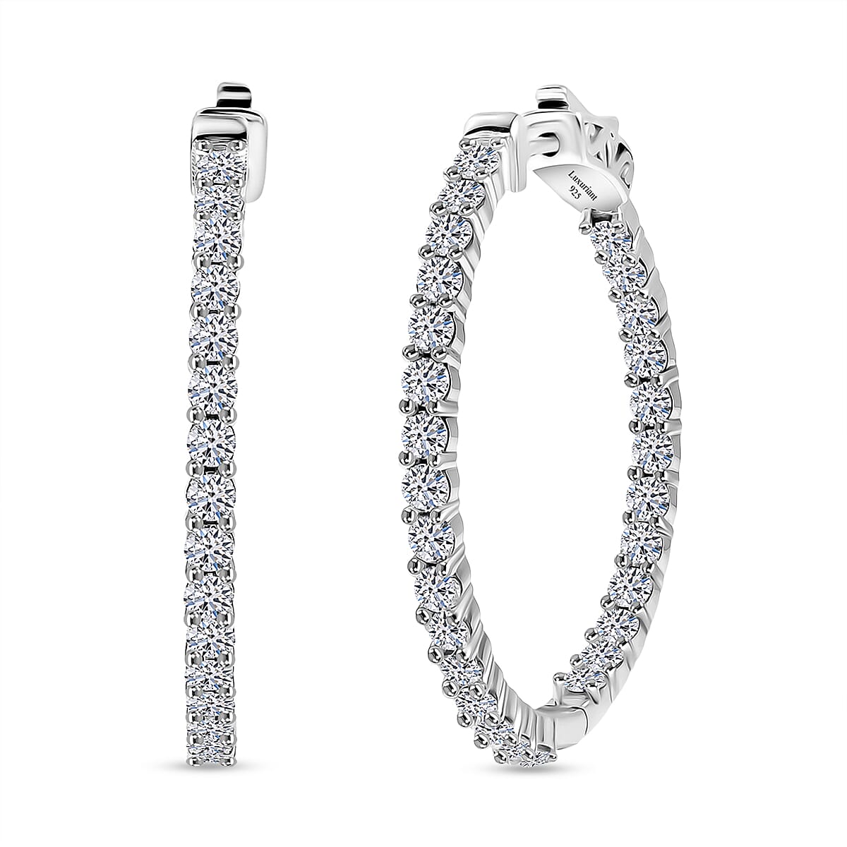 Luxuriant Lab Grown Diamond Full Hoop Earring in Rhodium OverlaySterling Silver, Silver Wt.6 Gms  2.520  Ct.