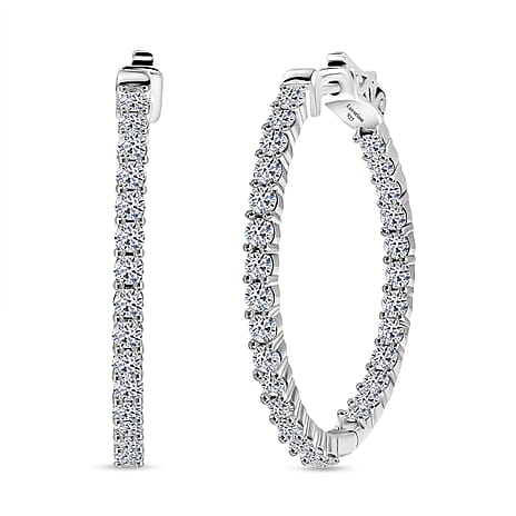 Luxuriant Lab Grown Diamond Full Hoop Earring in Rhodium OverlaySterling Silver, Silver Wt.6 Gms  2.520  Ct.