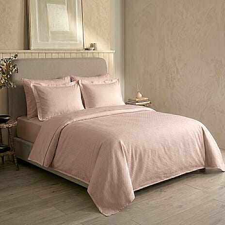 Bliss - Beyond Set of 6 Jacquard Duvet Cover Set - Inc. Duvet Cover, Fitted Sheet 2 x Housewife - 2 x Oxford Pillowcases (Double) - Cream.