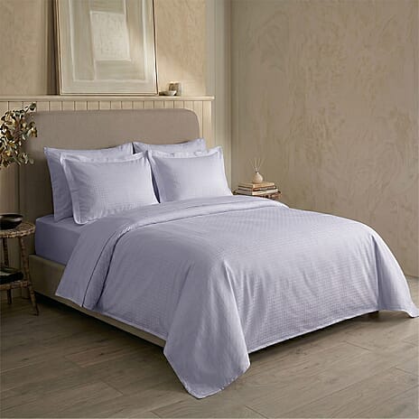 Bliss - Beyond Set of 6 Jacquard Duvet Cover Set - Inc. Duvet Cover, Fitted Sheet 2 x Housewife - 2 x Oxford Pillowcases (Double) - Grey.