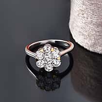 D'Joy Moissanite Floral Ring in Yellow Gold Plated and Platinum Overlay Sterling Silver 1.28 Ct.