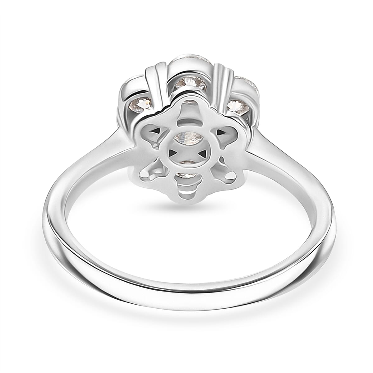 D'Joy Moissanite Floral Ring in Yellow Gold Plated and Platinum Overlay Sterling Silver 1.28 Ct.