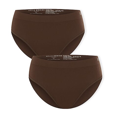 Bella Bodies Pack of 2 - Bamboo Seamless Bikini Brief (Size L) - Espresso