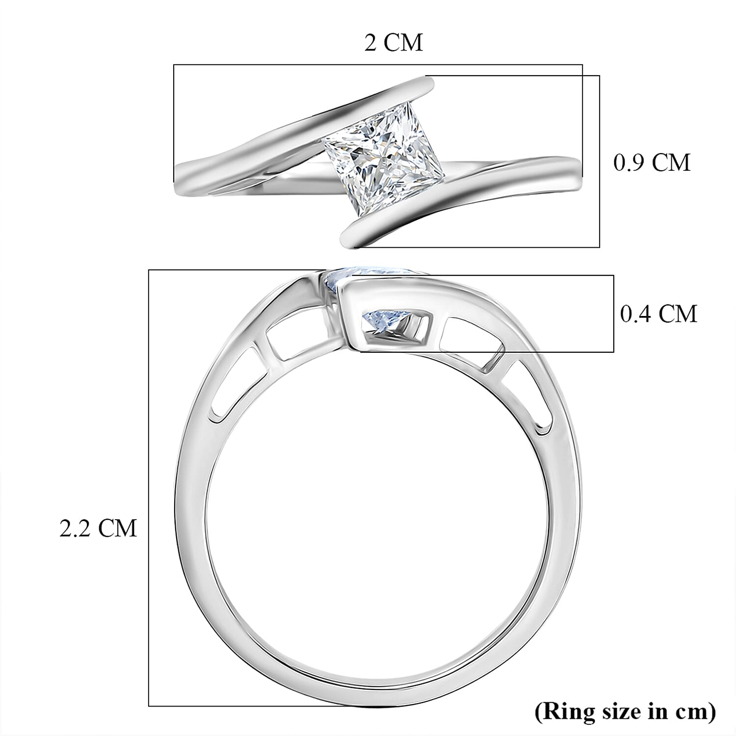 D'Joy Moissanite Solitaire Ring in Platinum Overlay Sterling Silver