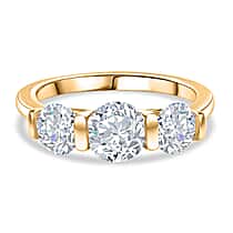 D'Joy Moissanite Trilogy Ring in Platinum Overlay Sterling Silver 1.71 Ct.