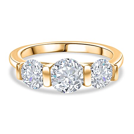 D'Joy Moissanite Trilogy Ring in Platinum Overlay Sterling Silver 1.71 Ct.