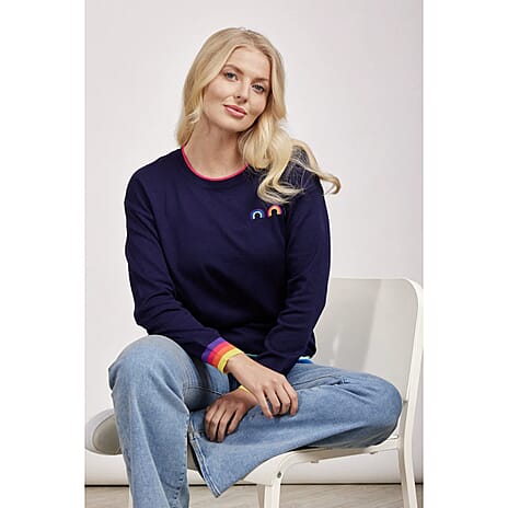 Mudflower Rainbow Motif Jumper (Size 8 to 10) - Navy