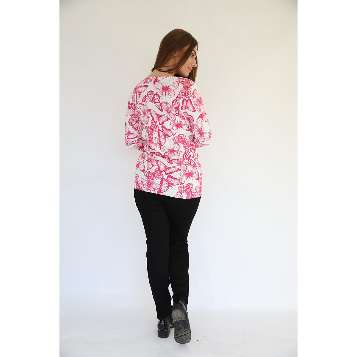 Mudflower Butterfly Print Tunic Jumper (Size 20 to 22) - Hot Pink