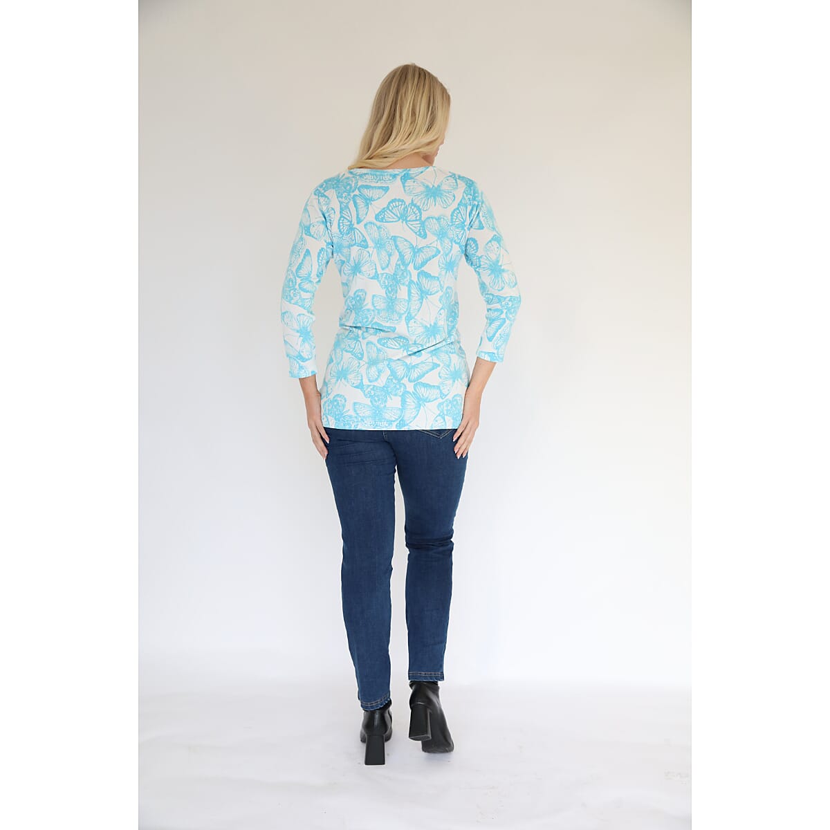 Mudflower Butterfly Print Tunic Jumper (Size 12 to 14) - Turquoise